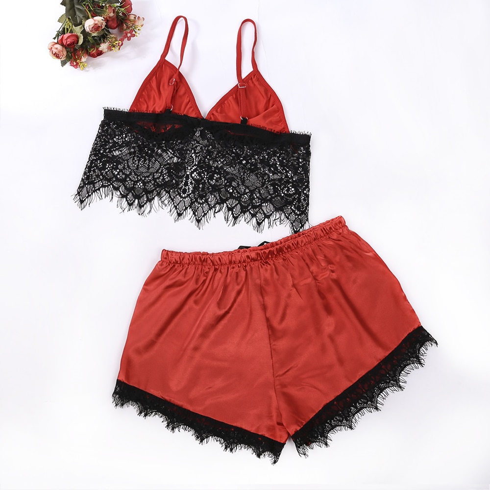 Meihuida Women Sexy Stain Pajama Set Sleeveless Lace Ruffles Bra Strap Shorts Sets Nightwear Sleepwear Exotic Sex Suits Meihuida Women Sexy Stain Pajama Set Sleeveless Lace Ruffles Bra Strap Shorts Sets Nightwear Sleepwear Exotic Sex Suits