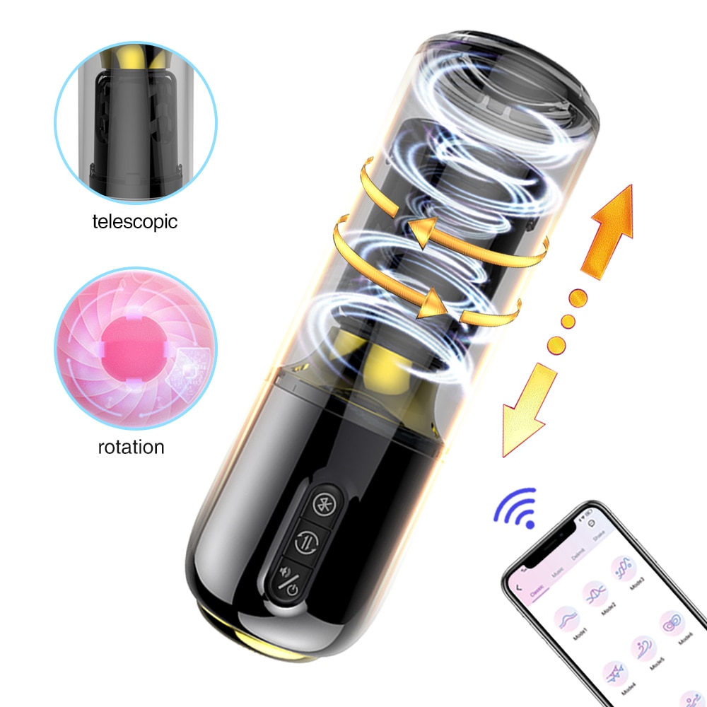 App Penis Vibrator For Men Automatic Telescopic Rotation Male Masturbator Cup Blowjob Vagina 
