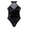 Erotic Sexy Crotchless Latex Bodysuit Net Lingerie Breast Exposing Transparent See Through Catsuit Leather Open Crotch Dress