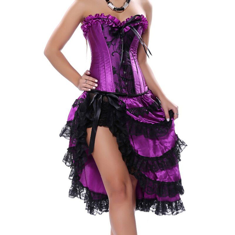 Gothic Corset Dress Burlesque Overbust Sexy Purple Dancer Dress Bustier Lingerie Showgirl Top