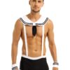 Men Erotic Sailor Lingerie Set Cosplay Naughty Uniform Sexy Suspenders Boxer Briefs with Collar Cuffs Fantasias Roleplay Costume