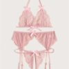 hirigin Women Sexy Lace Teddy Lingerie Mesh G-string Leaking Breast Open Crotchless Crotch Panties 3pcs Set Halter Erotic Sets